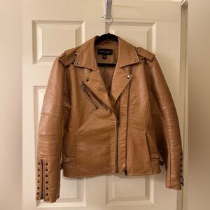 Caramel Faux Leather Moto Jacket size L